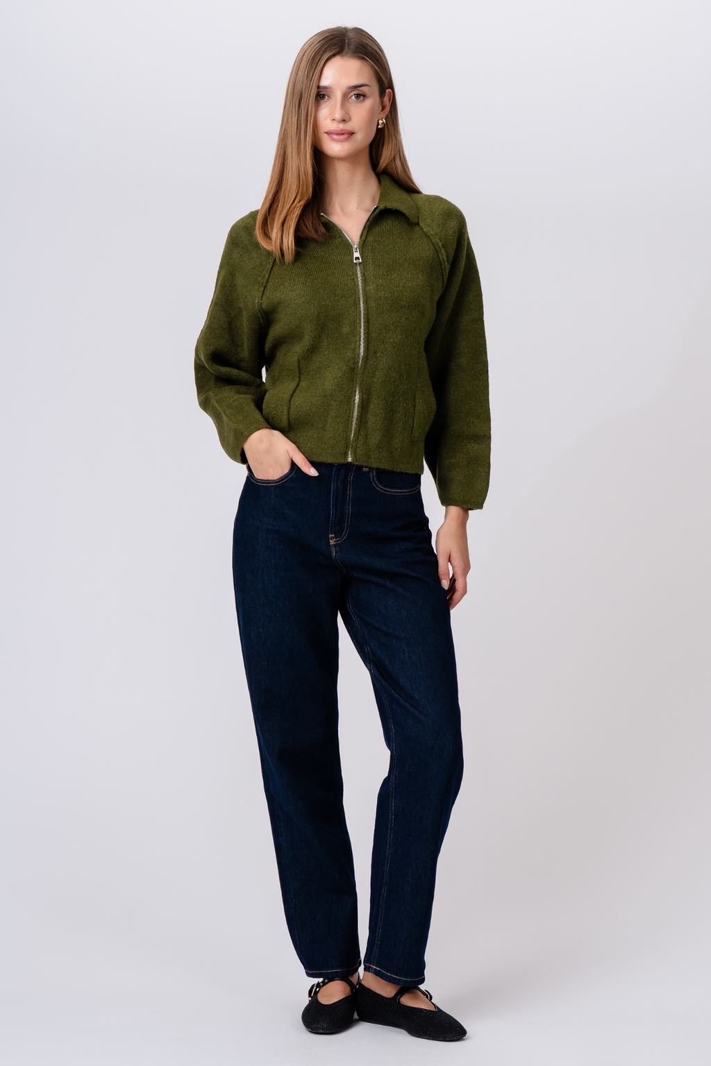 Selma Knit Užtrauktukas - chaki