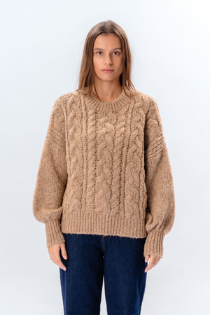Emma Cable Knit – smėlio spalvos