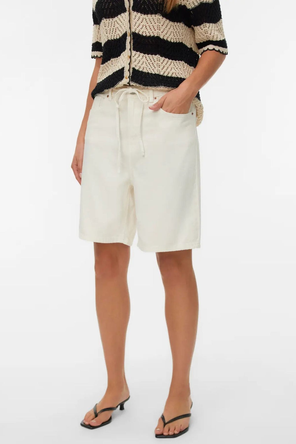 Vila Bermuda Denim Shorts - Ekru