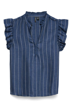 „Odette“ viršus su V formos iškirpte – tamsus džinsinis / baltas