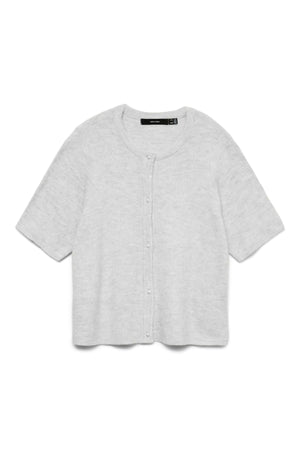 Lefile 2/4 O-Neck Pearl Cardigan - Light Grey Melange