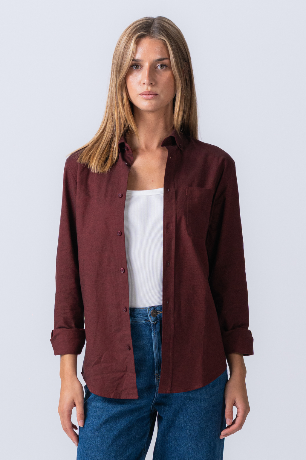 Boyfriend Oxford Shirt - Burgundy
