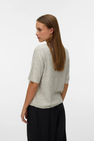 Lefile 2/4 O-Neck Pearl Cardigan - Light Grey Melange