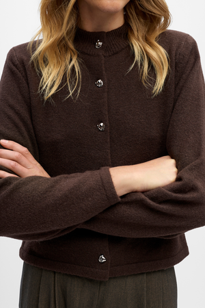 Zari Knit Cardigan - Seal Brown Melange