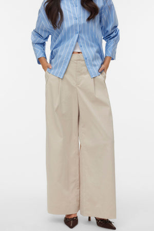 Meng MidWaist raukšlėtos plačios kelnės – cementas