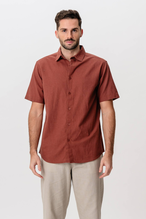 Short Sleeve Linen Shirt - Terracotta