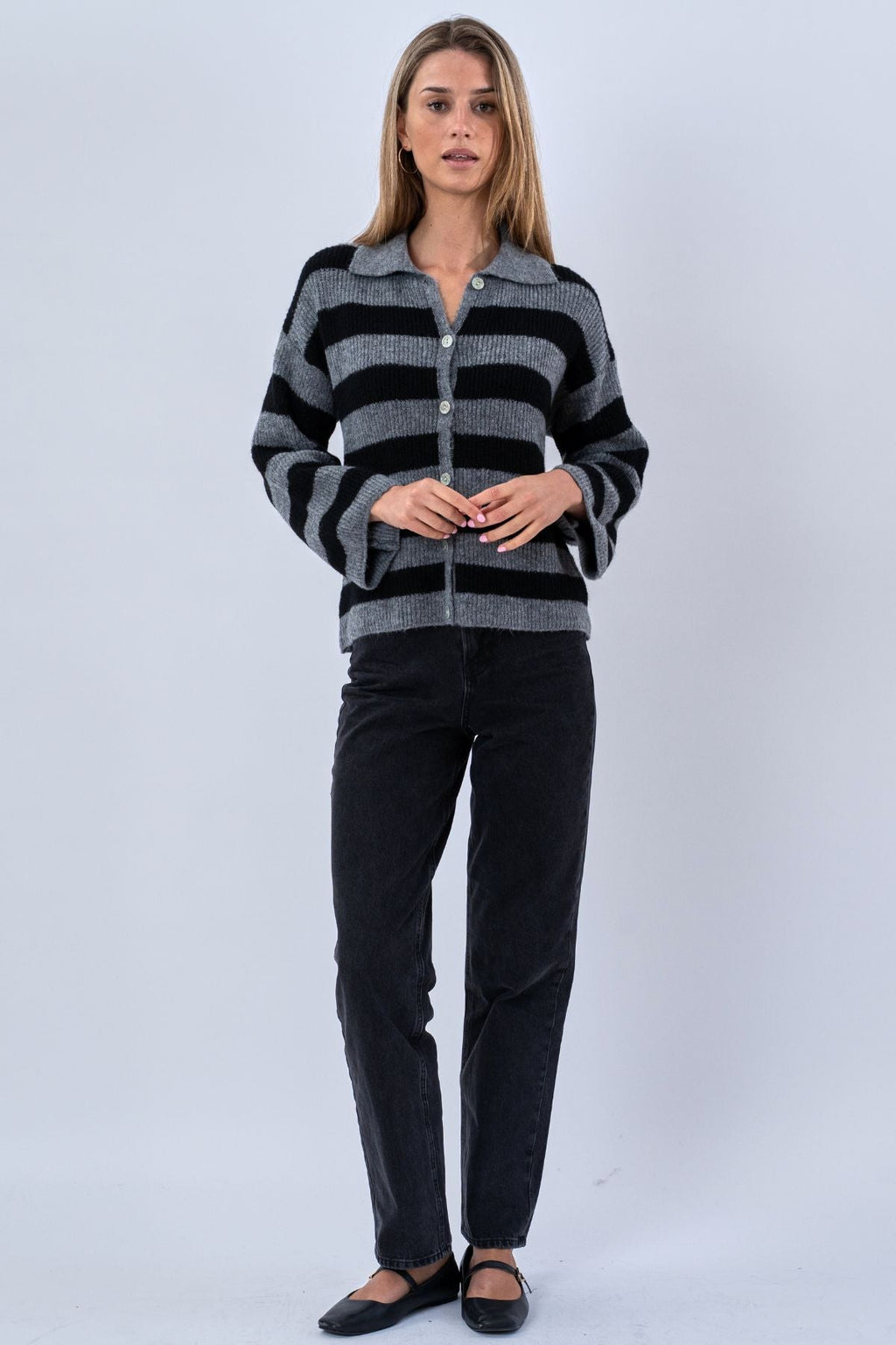 Josie Polo Knit - Grey/Black