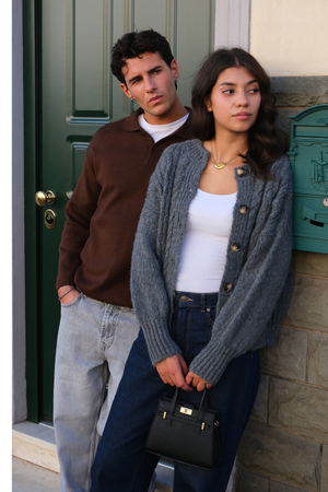 Megztas ilgomis rankovėmis polo - šviesiai ruda