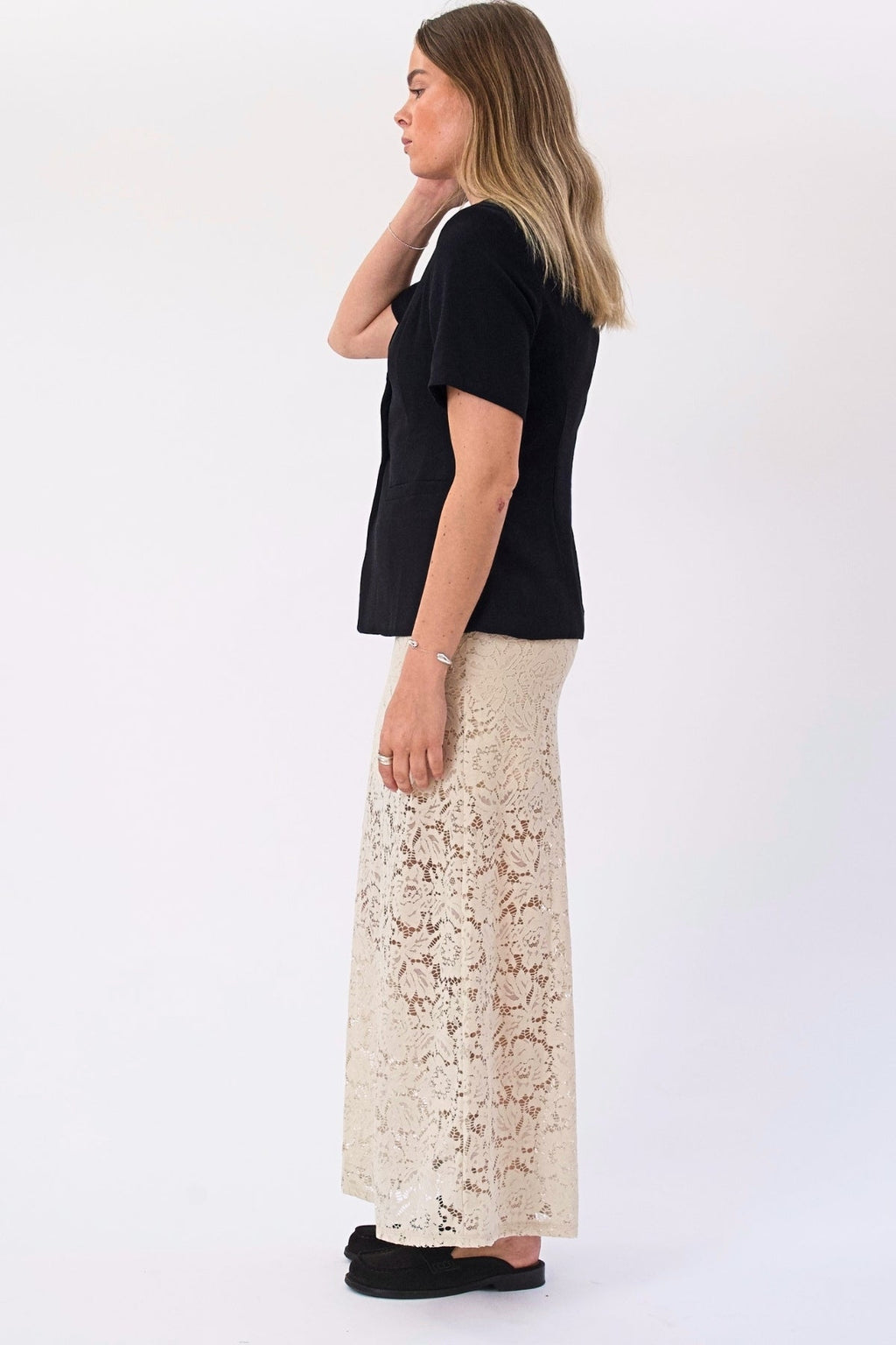„Amara Lace Maxi“ sijonas – šviesiai smėlio spalvos