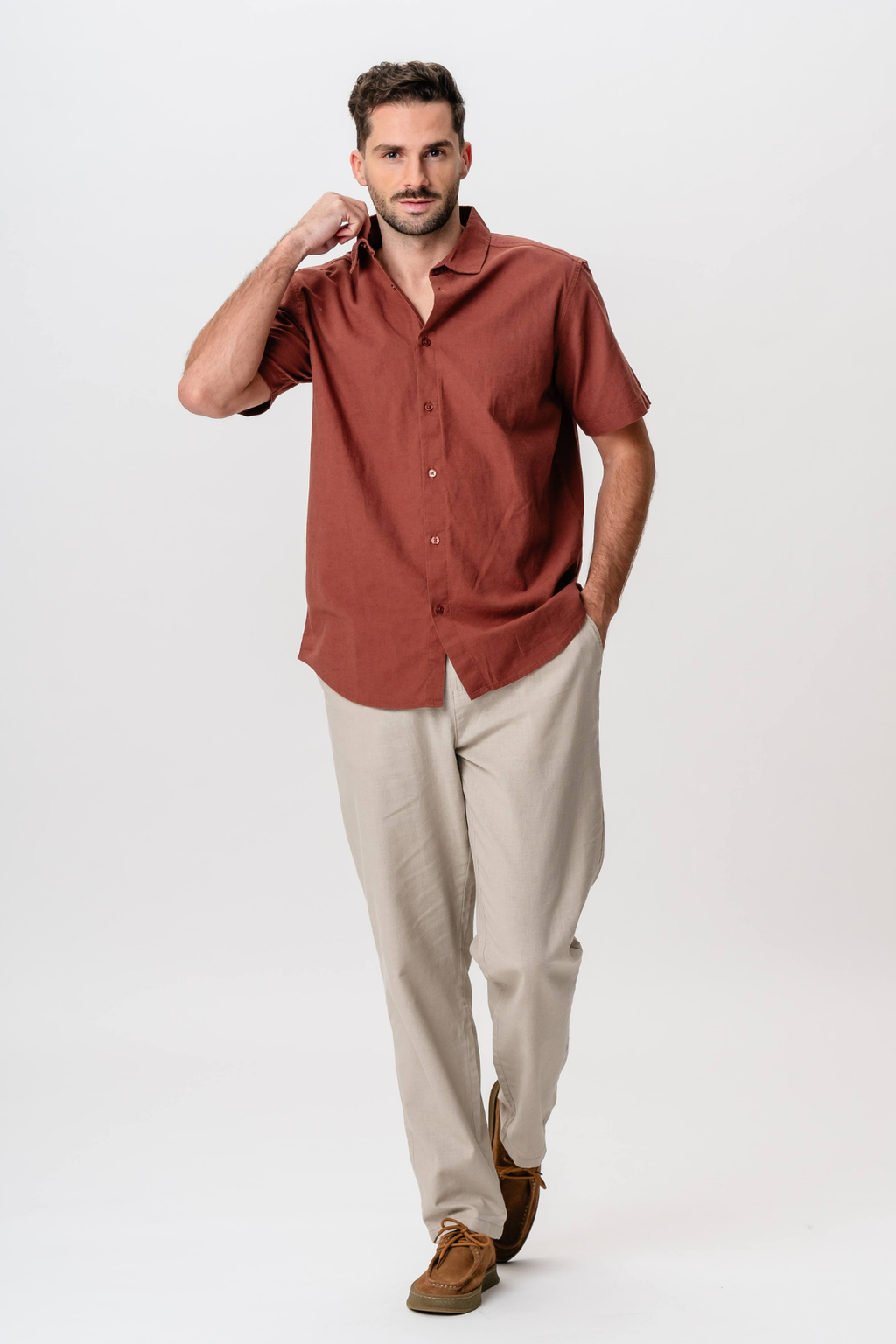 Short Sleeve Linen Shirt - Terracotta