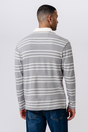 Striped Long-sleeved Polo - Grey