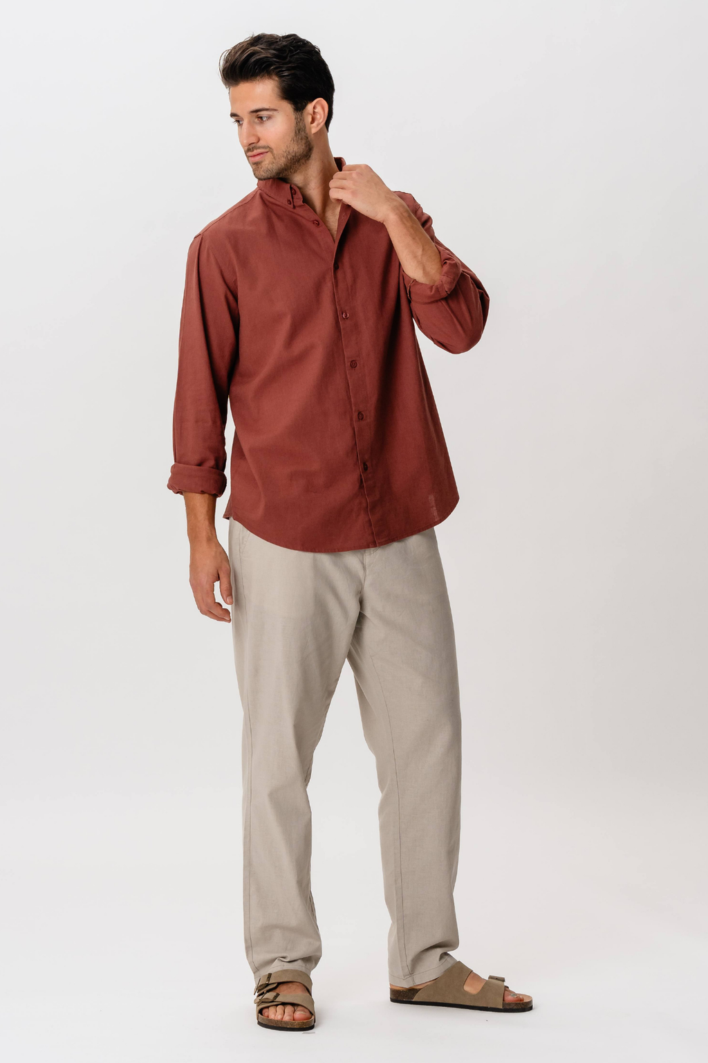 Lininiai marškinėliai - terakota