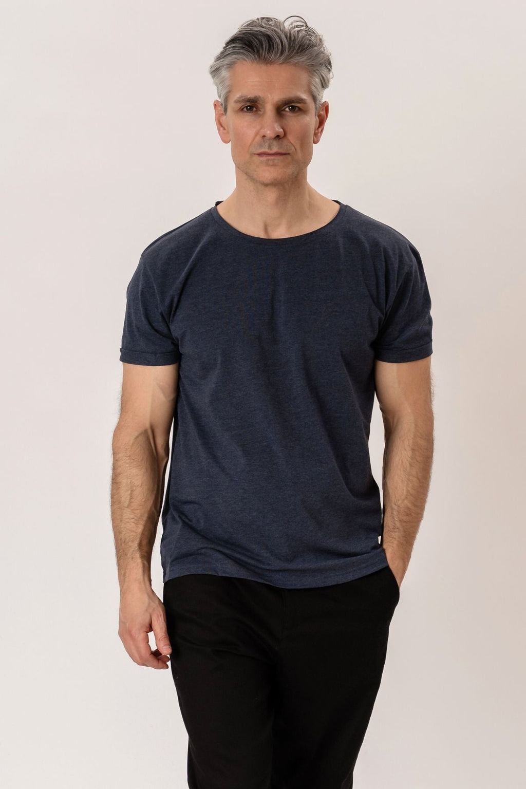 Gilios kaklo marškinėliai - Motled Blue