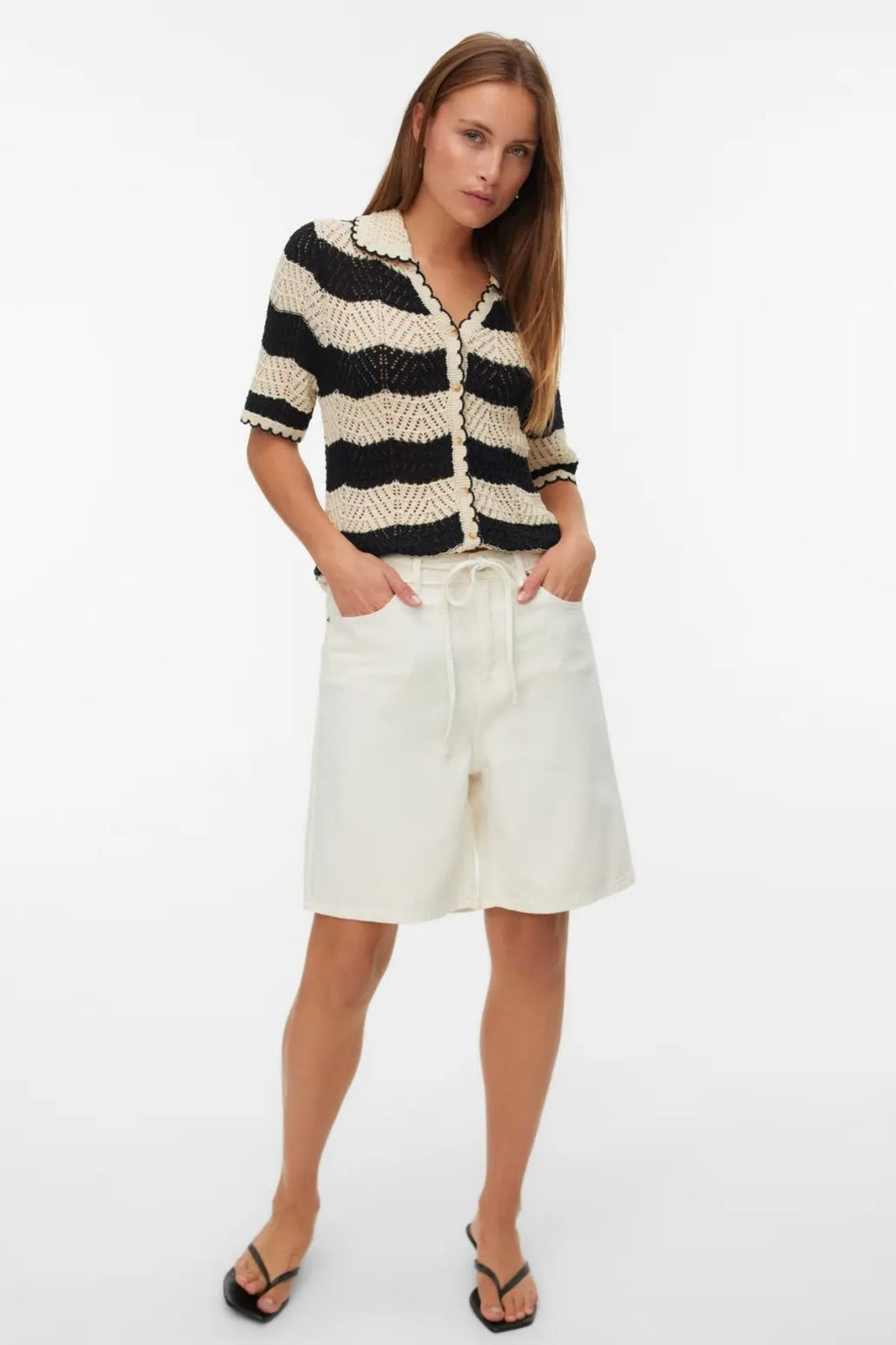 Vila Bermuda Denim Shorts - Ekru