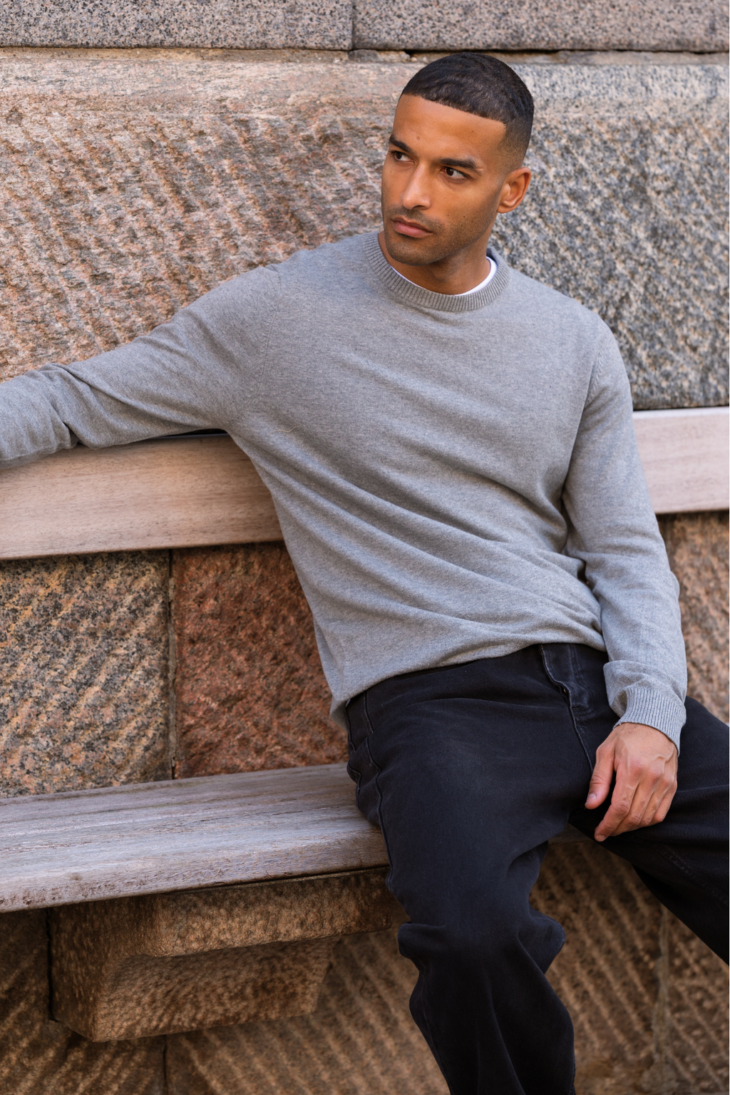 Megztinis apvaliu kaklu - Pilkas melanžas