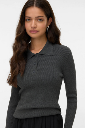 Silje Poloneck Pullover - Dark Grey Melange