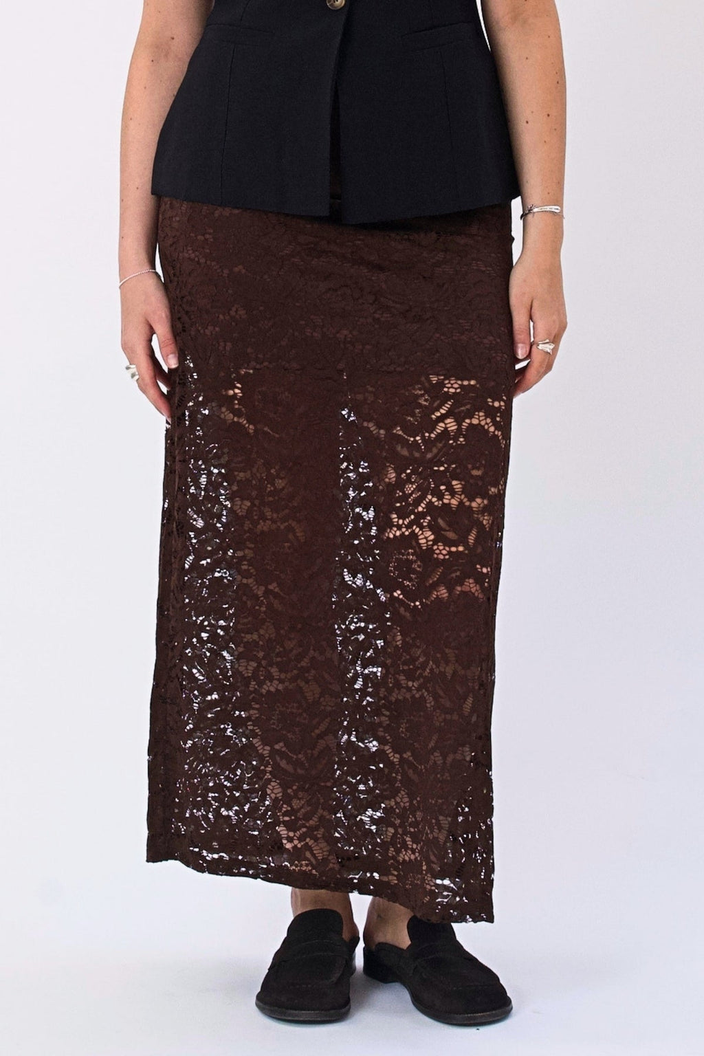 Amara Lace Maxi Skirt - Kava