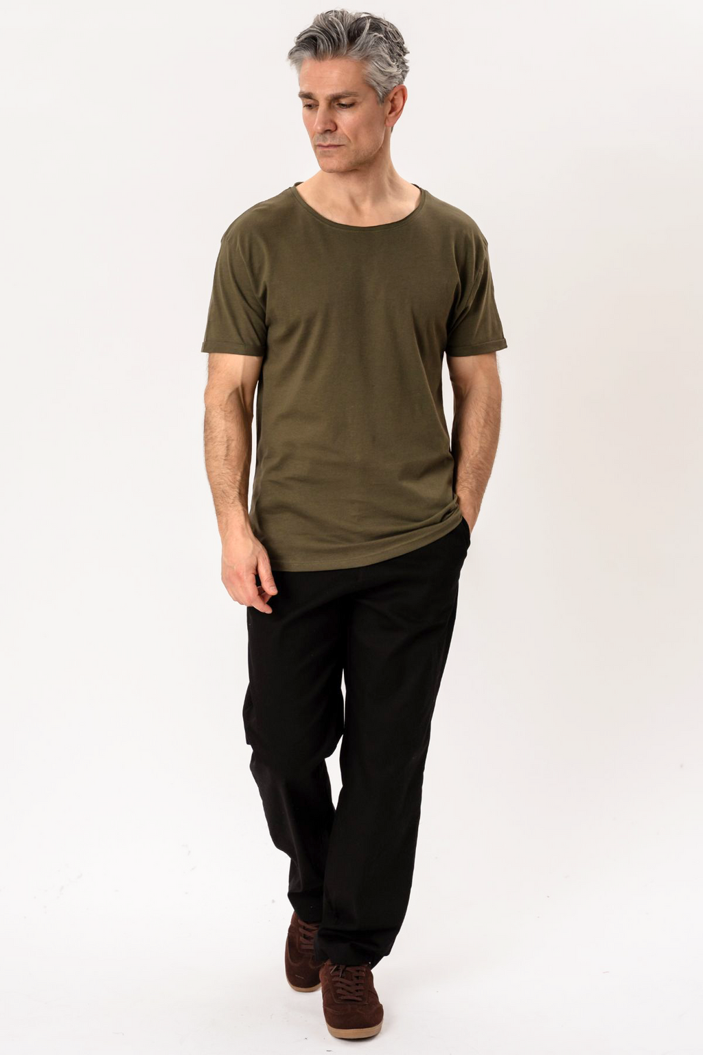 Deep Neck T-shirt - Olive Green