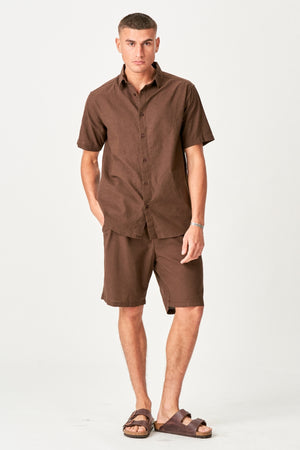 Linen Set Short-Sleeved Shirt + Linen Shorts – Coffee (Package Deal)