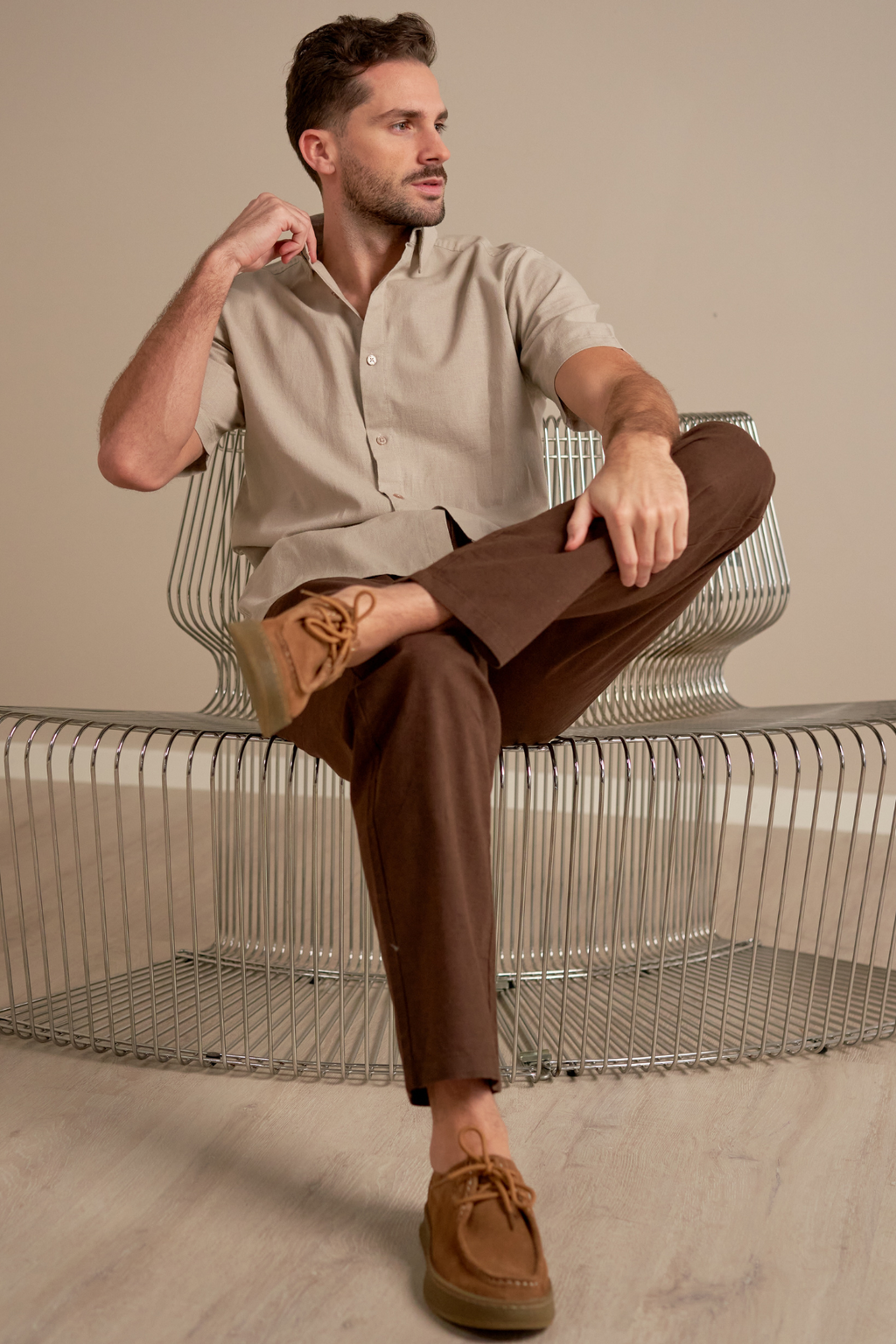 Short Sleeve Linen Shirt - Sand