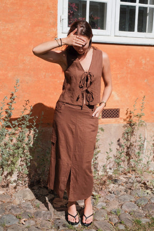 Linen Vest - Brown