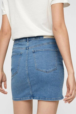 Karštas septynis sijonas - šviesiai mėlynas džinsinis audinys