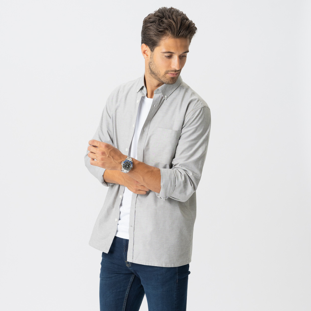 3. Check shirt fit at shoulders and chest