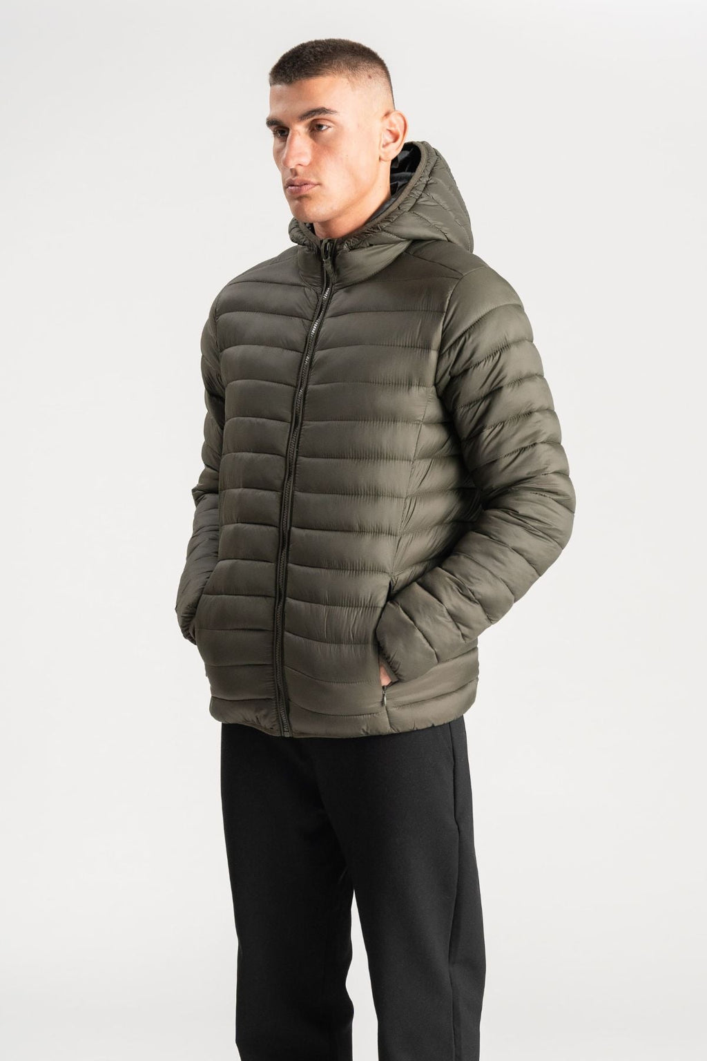 Hooded Light Puffer Jacket - Olive