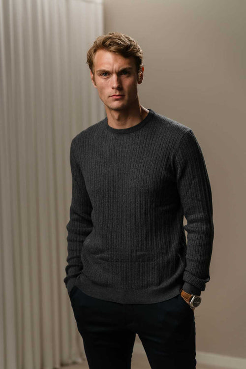 Pullover Cable Knit - Charcoal Melange - TeeShoppen Group™