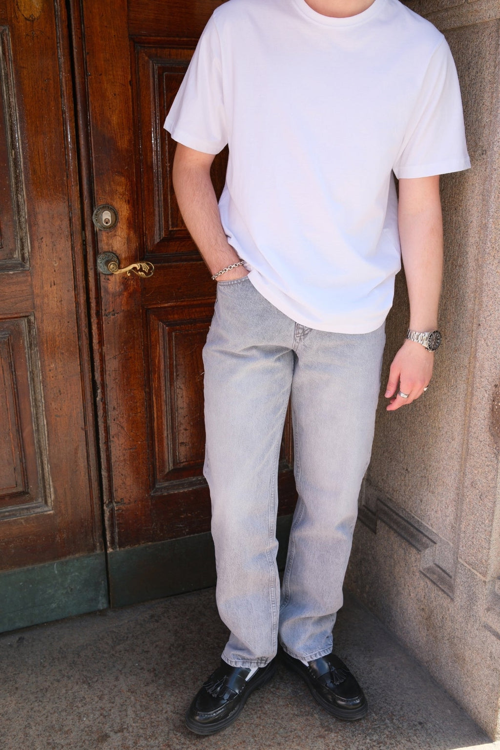 Noah baise tinkami džinsai - pilkas džinsinis audinys