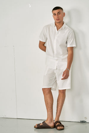 Linen Set Short-Sleeved Shirt + Linen Shorts – White (Package Deal)