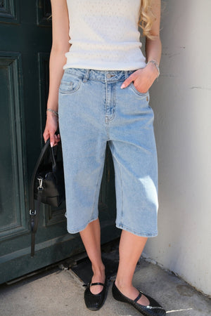 Izra Bermuda Shorts - Vidutiniškai mėlynas džinsinis audinys