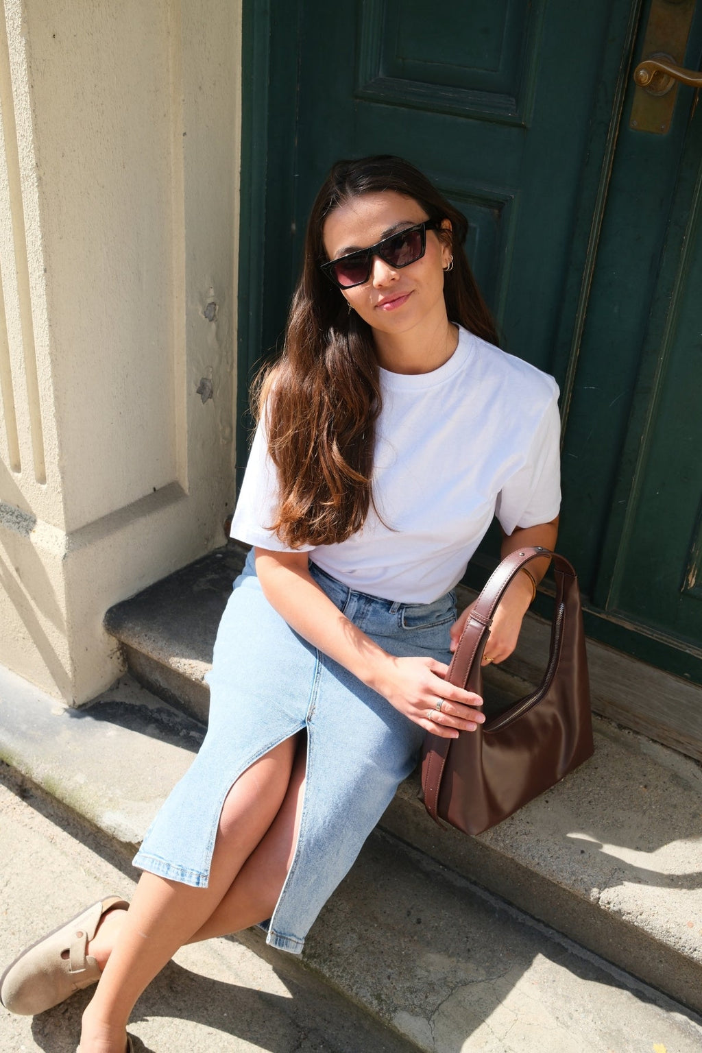 Natalie midi sijonas - šviesiai mėlynas džinsinis audinys