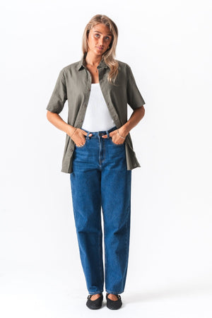 Short Sleeve Linen Shirt - Army