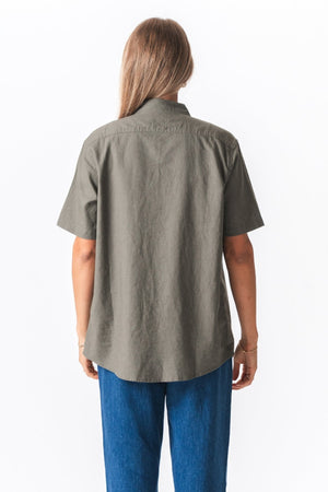 Short Sleeve Linen Shirt - Army