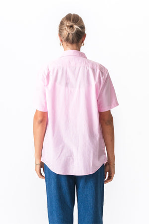 Short Sleeve Linen Shirt - Light Red
