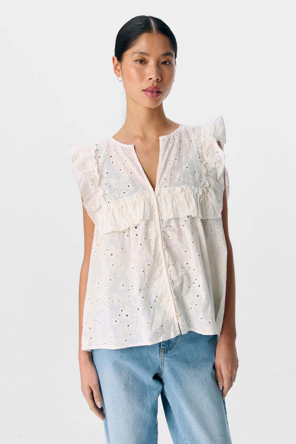 „Cillie Frill Top“ - „Cloud Dancer“