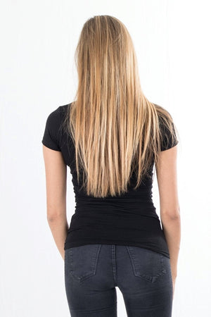 Plonas vneckas basic Marškinėliai - juodi