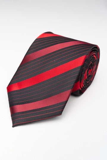 Tie - Black - Burgundy/Red Striped