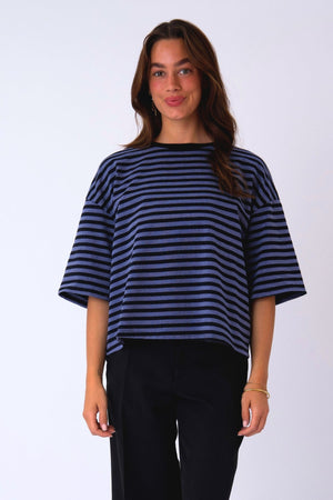 Zoe T-shirt - Black/Denim Blue
