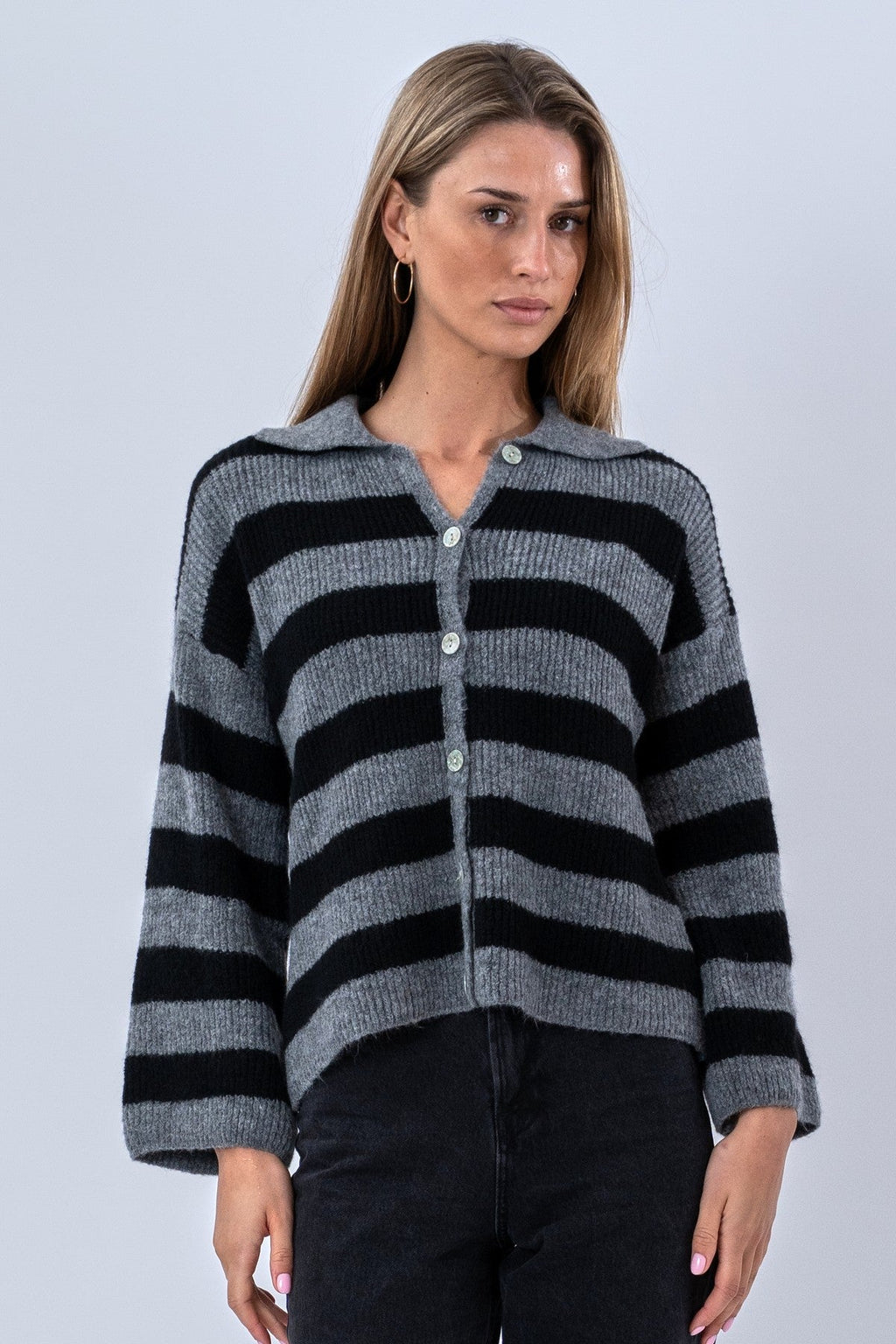 Josie Polo Knit – pilka/juoda