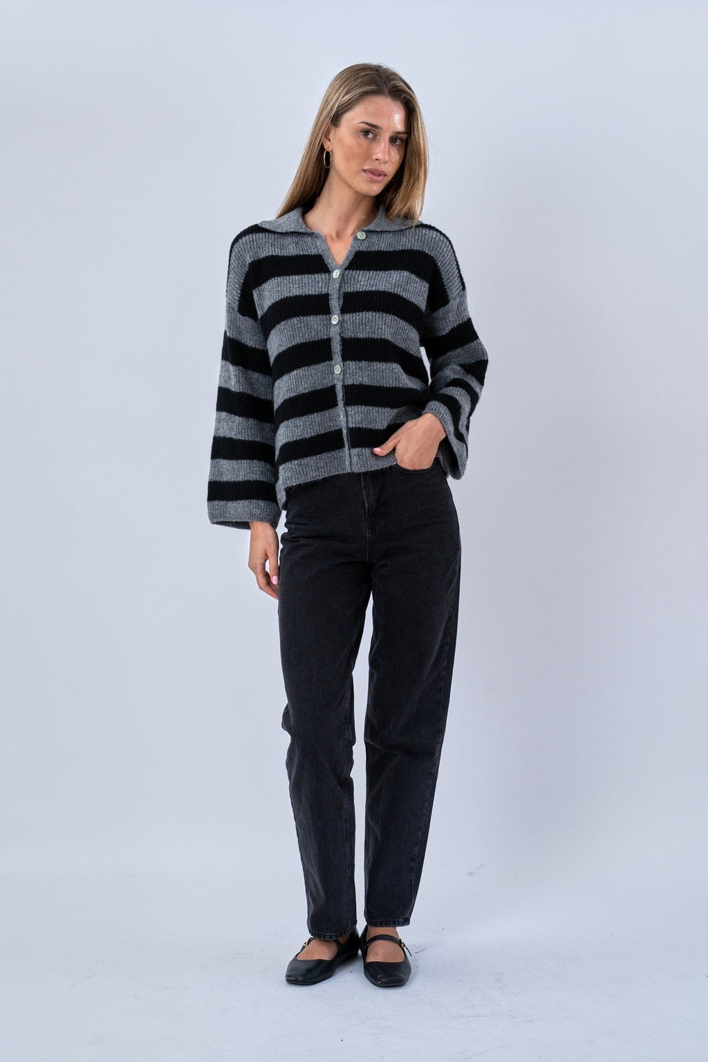 Josie Polo Knit – pilka/juoda