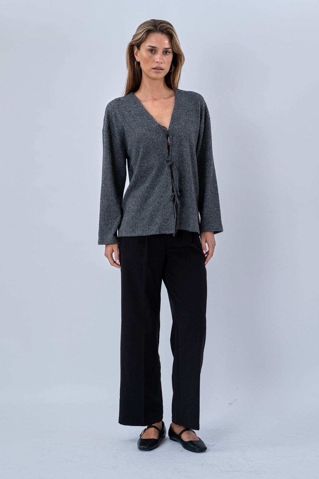 Ivy Tie Blouse Knit - Grey