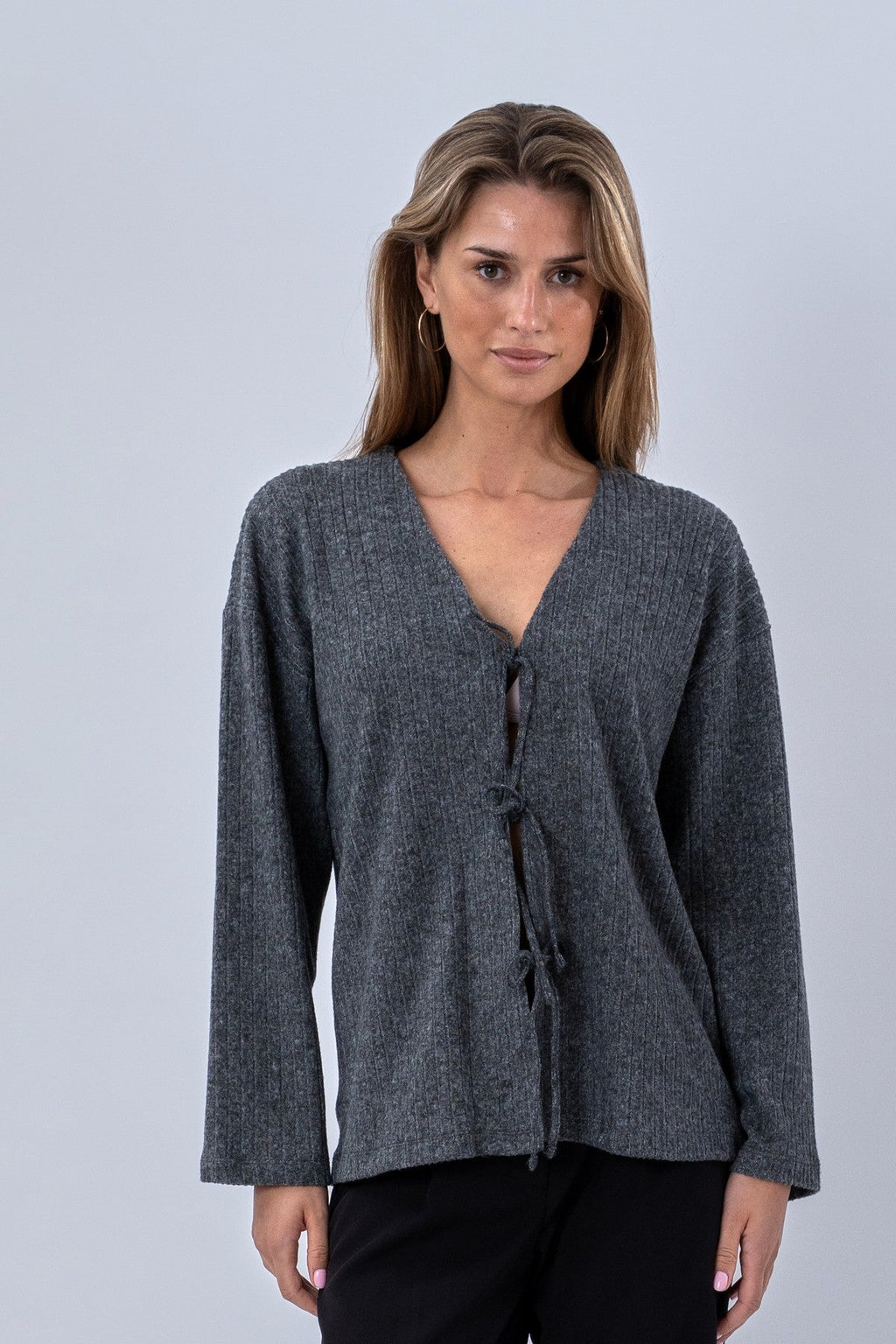 Ivy Tie Blouse Knit - Grey
