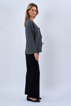 Ivy Tie Blouse Knit - Grey