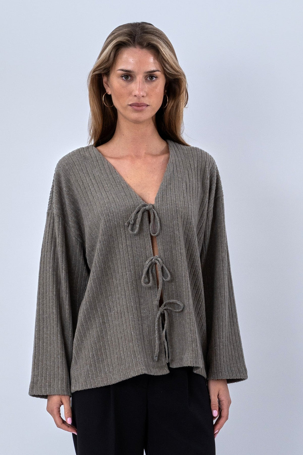 Ivy Tie Blouse Knit - Khaki