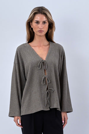 Ivy Tie Blouse Knit - Khaki