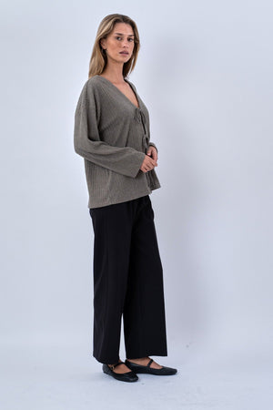 Ivy Tie Blouse Knit - Khaki