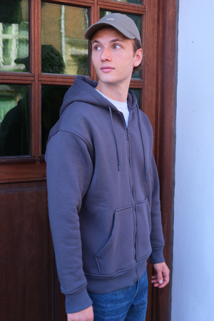 Atsipalaidavęs užtrauktuko gaubtas - tamsiai pilka