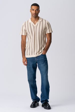 Dryžuotas megztinis - smėlis